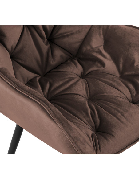 Fauteuil de table moderne capitonné en Velours Marron Métal Noir Adrina - 3