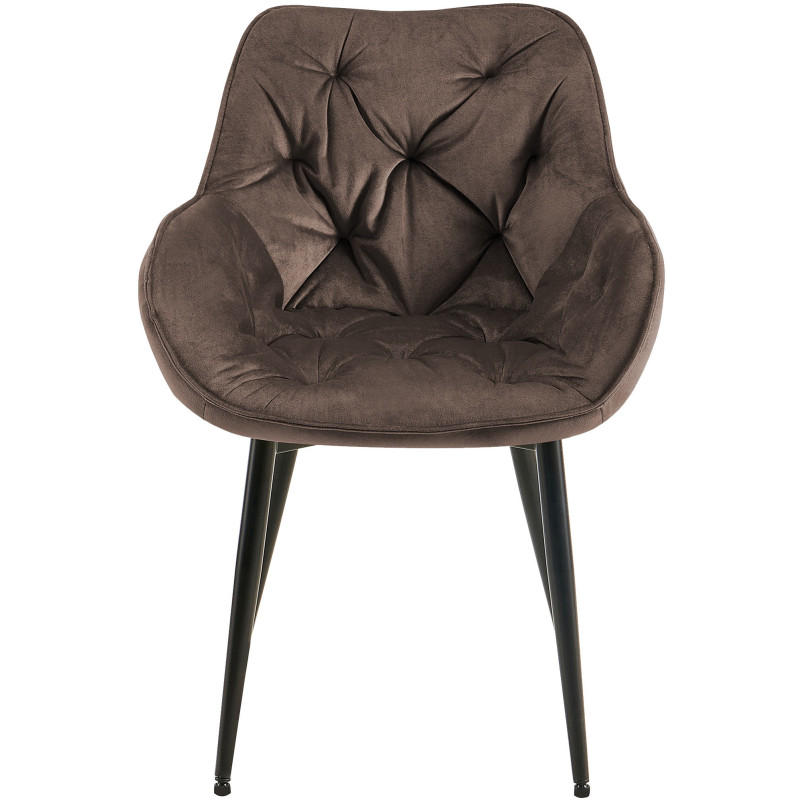 Fauteuil de table moderne capitonné en Velours Marron Métal Noir Adrina - 5