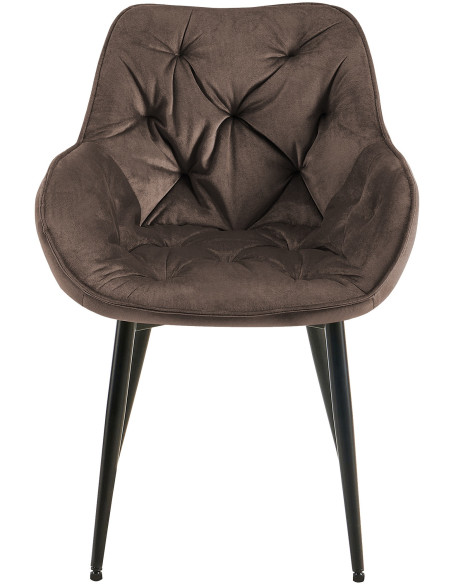 Fauteuil de table moderne capitonné en Velours Marron Métal Noir Adrina - 5