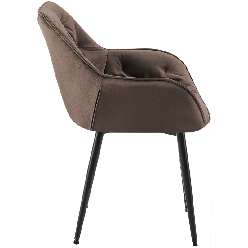 Fauteuil de table moderne capitonné en Velours Marron Métal Noir Adrina - 7