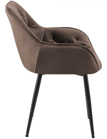 Fauteuil de table moderne capitonné en Velours Marron Métal Noir Adrina - 7