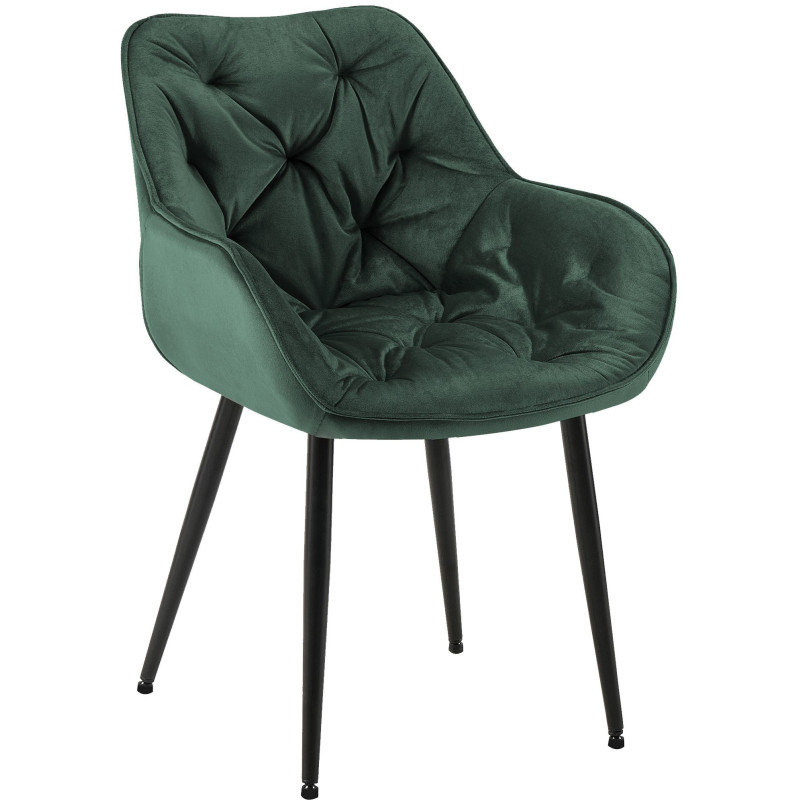 Fauteuil de table moderne capitonné en Velours Vert Métal Noir Adrina - 1