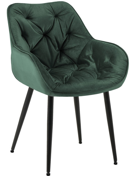 Fauteuil de table moderne capitonné en Velours Vert Métal Noir Adrina - 1
