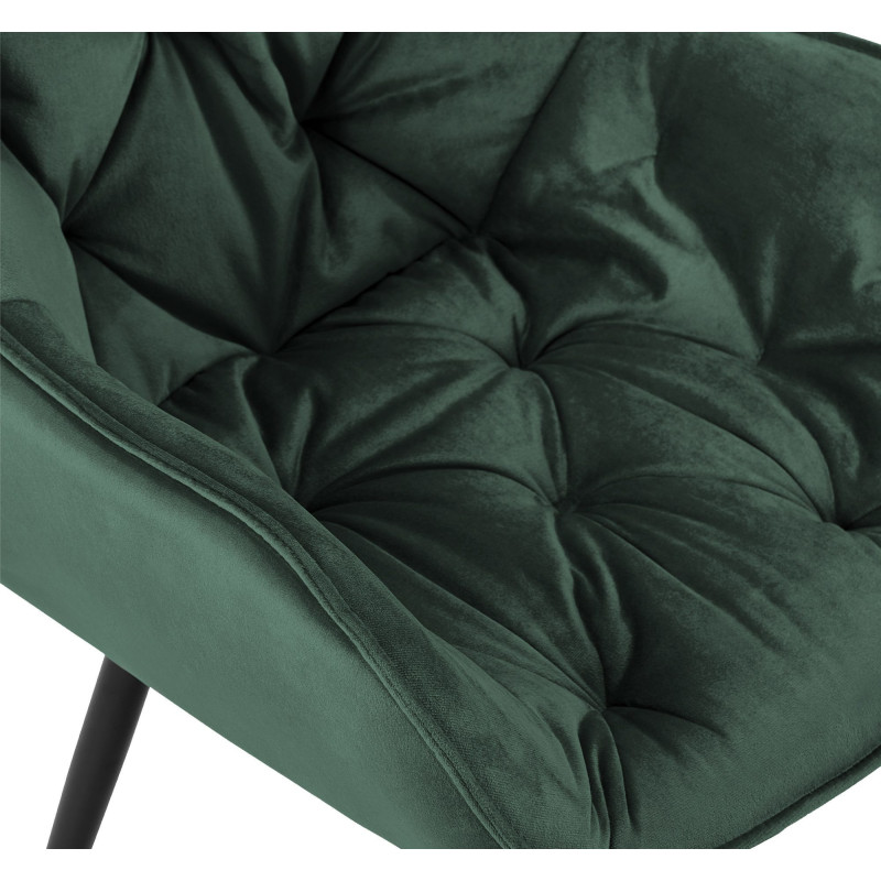 Fauteuil de table moderne capitonné en Velours Vert Métal Noir Adrina - 3