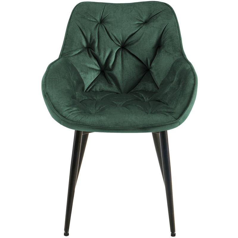 Fauteuil de table moderne capitonné en Velours Vert Métal Noir Adrina - 5