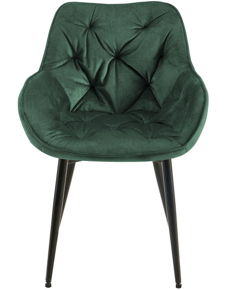 Fauteuil de table moderne capitonné en Velours Vert Métal Noir Adrina - 5