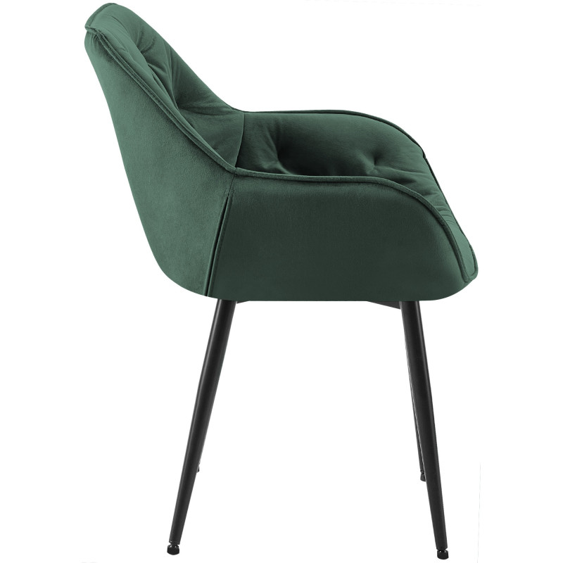 Fauteuil de table moderne capitonné en Velours Vert Métal Noir Adrina - 7