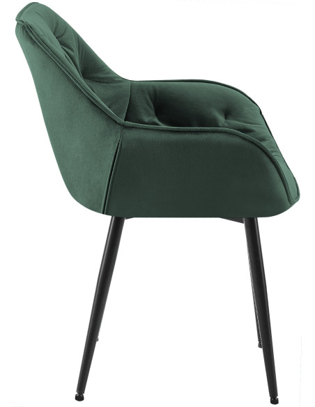 Fauteuil de table moderne capitonné en Velours Vert Métal Noir Adrina - 7