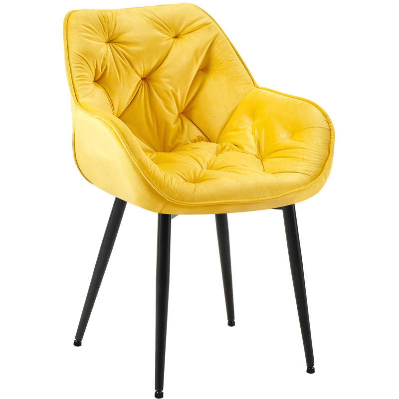 Fauteuil de table moderne capitonné en Velours Jaune Métal Noir Adrina - 1