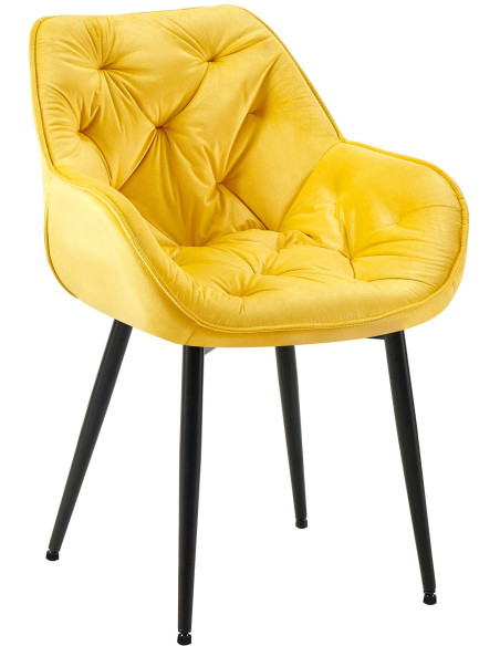 Fauteuil de table moderne capitonné en Velours Jaune Métal Noir Adrina - 1