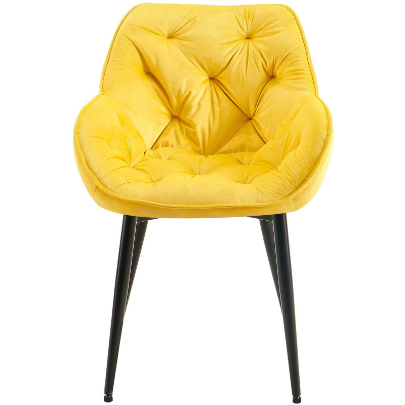 Fauteuil de table moderne capitonné en Velours Jaune Métal Noir Adrina - 2