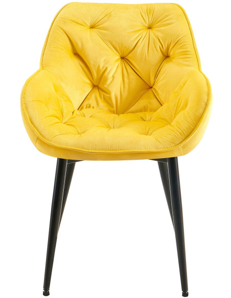 Fauteuil de table moderne capitonné en Velours Jaune Métal Noir Adrina - 2