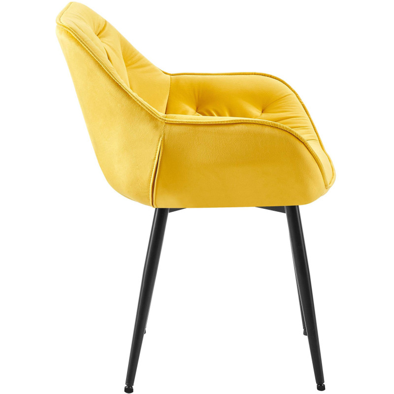 Fauteuil de table moderne capitonné en Velours Jaune Métal Noir Adrina - 3