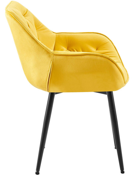 Fauteuil de table moderne capitonné en Velours Jaune Métal Noir Adrina - 3