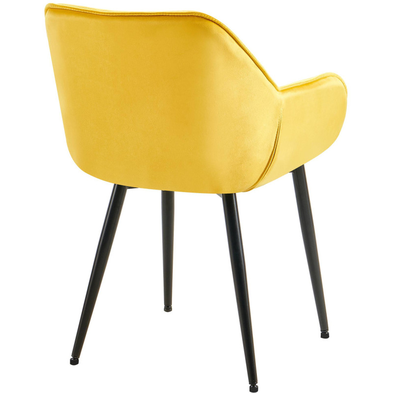 Fauteuil de table moderne capitonné en Velours Jaune Métal Noir Adrina - 4
