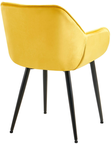 Fauteuil de table moderne capitonné en Velours Jaune Métal Noir Adrina - 4