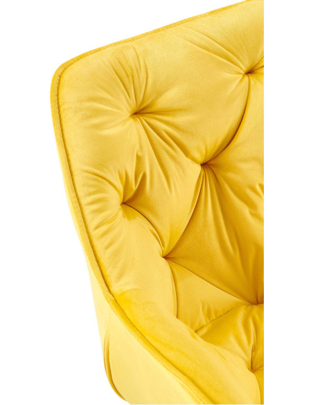 Fauteuil de table moderne capitonné en Velours Jaune Métal Noir Adrina - 6