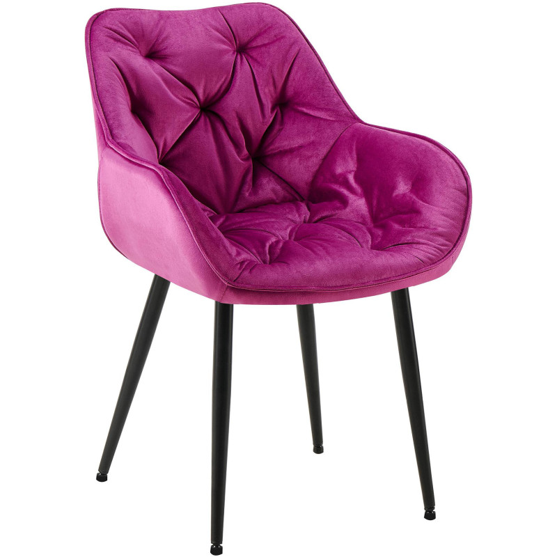 Fauteuil de table moderne capitonné en Velours Violet Métal Noir Adrina - 1