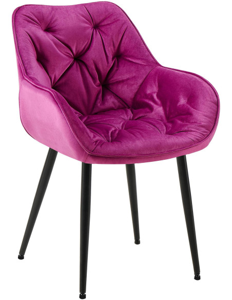 Fauteuil de table moderne capitonné en Velours Violet Métal Noir Adrina - 1