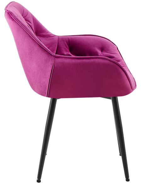 Fauteuil de table moderne capitonné en Velours Violet Métal Noir Adrina - 3