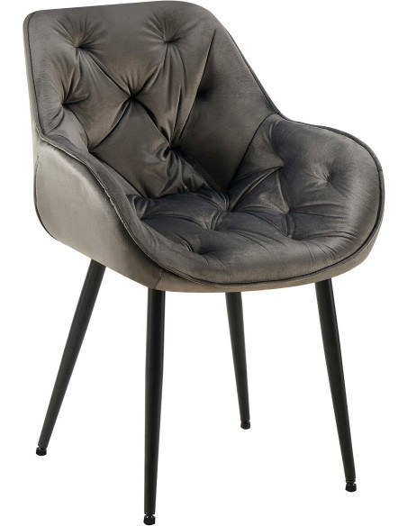 Fauteuil de table moderne capitonné en Velours Anthracite Métal Noir Adrina - 1