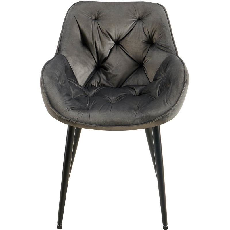 Fauteuil de table moderne capitonné en Velours Anthracite Métal Noir Adrina - 2