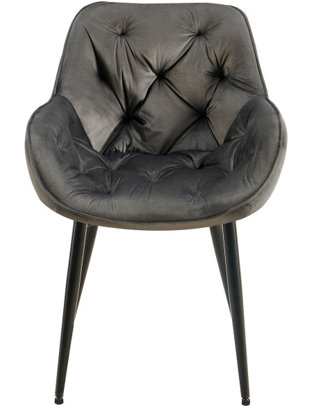 Fauteuil de table moderne capitonné en Velours Anthracite Métal Noir Adrina - 2