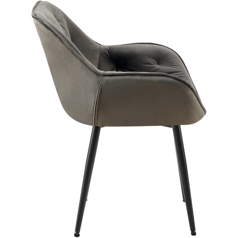 Fauteuil de table moderne capitonné en Velours Anthracite Métal Noir Adrina - 3