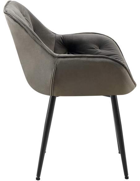Fauteuil de table moderne capitonné en Velours Anthracite Métal Noir Adrina - 3