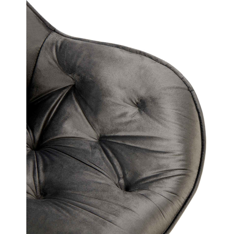 Fauteuil de table moderne capitonné en Velours Anthracite Métal Noir Adrina - 7