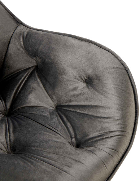 Fauteuil de table moderne capitonné en Velours Anthracite Métal Noir Adrina - 7