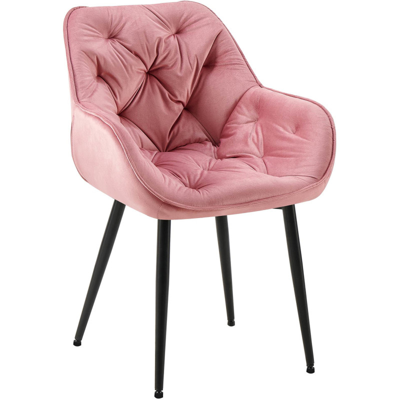Fauteuil de table moderne capitonné en Velours Rose Métal Noir Adrina - 1