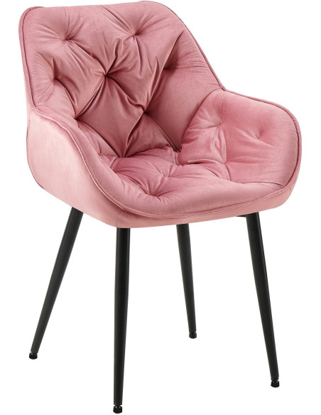 Fauteuil de table moderne capitonné en Velours Rose Métal Noir Adrina - 1