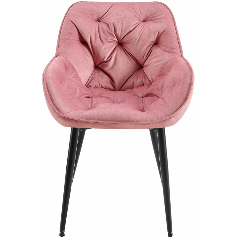 Fauteuil de table moderne capitonné en Velours Rose Métal Noir Adrina - 2