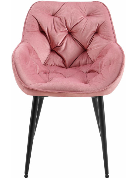 Fauteuil de table moderne capitonné en Velours Rose Métal Noir Adrina - 2