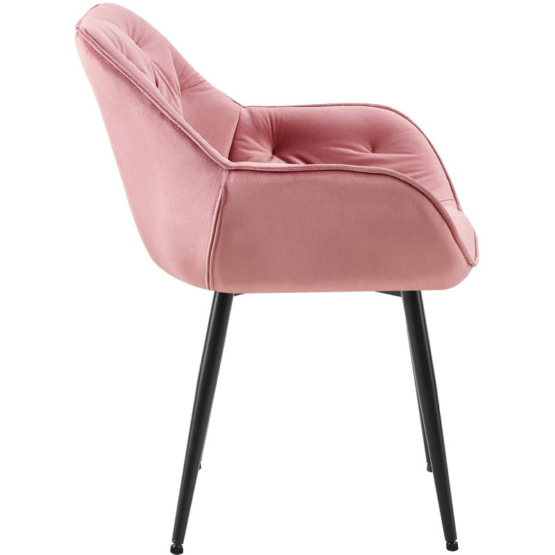 Fauteuil de table moderne capitonné en Velours Rose Métal Noir Adrina - 3