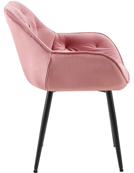 Fauteuil de table moderne capitonné en Velours Rose Métal Noir Adrina - 3