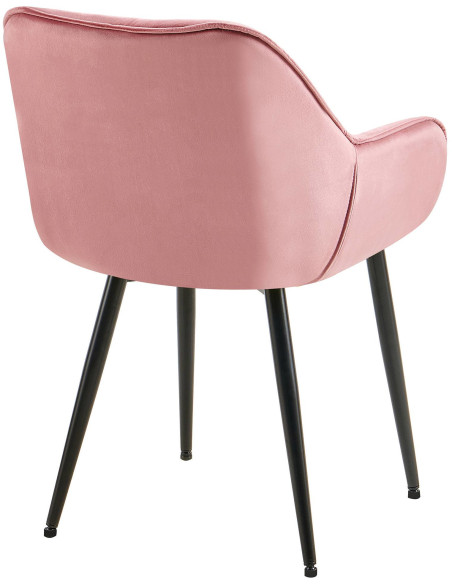 Fauteuil de table moderne capitonné en Velours Rose Métal Noir Adrina - 4