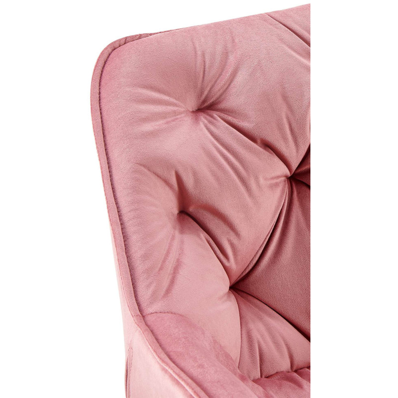Fauteuil de table moderne capitonné en Velours Rose Métal Noir Adrina - 6