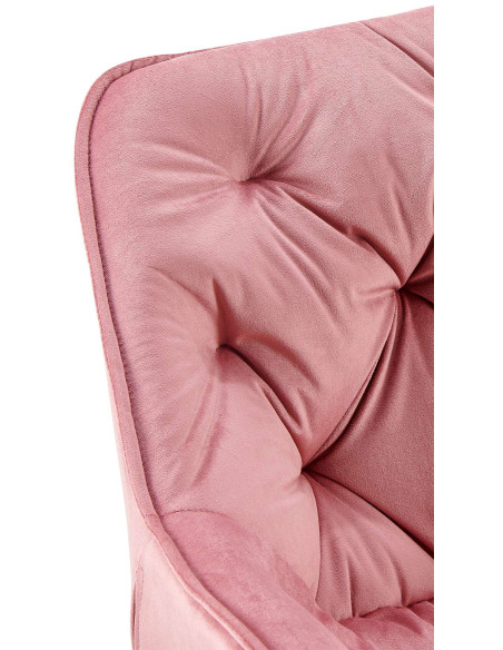 Fauteuil de table moderne capitonné en Velours Rose Métal Noir Adrina - 6