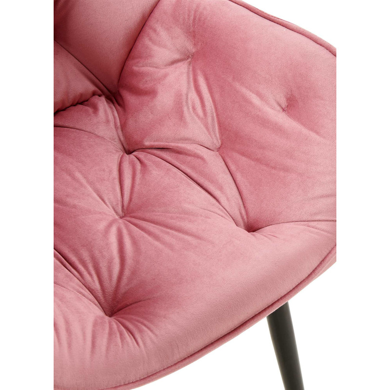 Fauteuil de table moderne capitonné en Velours Rose Métal Noir Adrina - 7