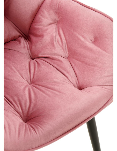 Fauteuil de table moderne capitonné en Velours Rose Métal Noir Adrina - 7