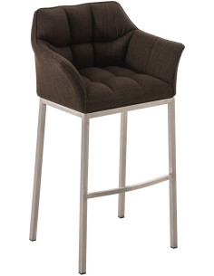 Tabouret de bar moderne en Tissu Marron Métal Argenté Brillant Daryo - 1