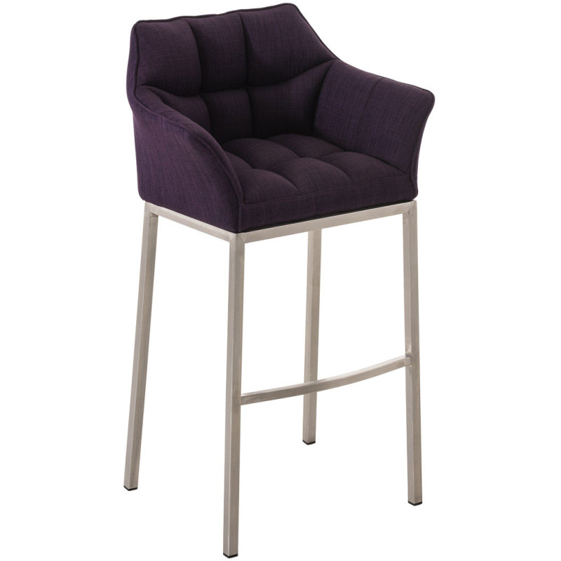 Tabouret de bar moderne en Tissu Violet Métal Argenté Brillant Daryo - 1