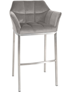 Tabouret de bar moderne en Velours Gris Métal Argenté Brillant Daryo - 1