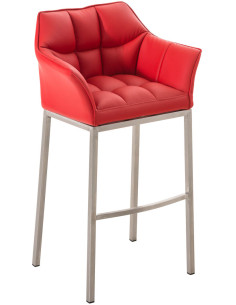 Tabouret de bar moderne en Polyuréthane Rouge Métal Argenté Brillant Daryo - 1
