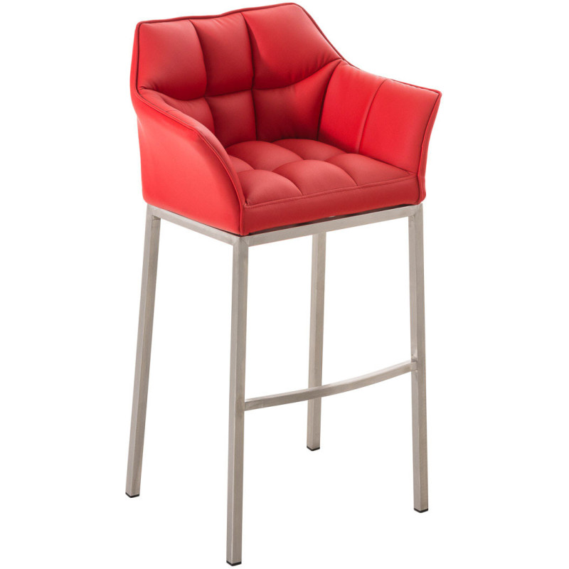 Tabouret de bar moderne en Polyuréthane Rouge Métal Argenté Brillant Daryo - 1