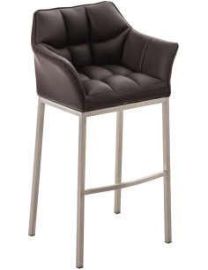 Tabouret de bar moderne en Polyuréthane Marron Métal Argenté Brillant Daryo - 1