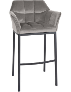 Tabouret de bar moderne en Velours Gris Métal Noir Daryo - 1
