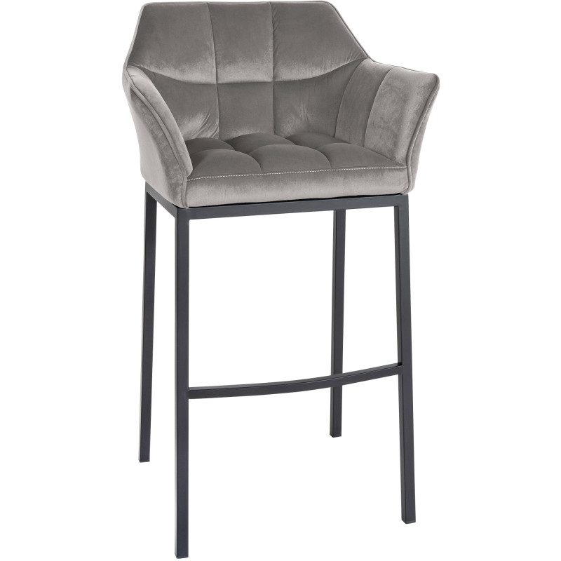 Tabouret de bar moderne en Velours Gris Métal Noir Daryo - 1